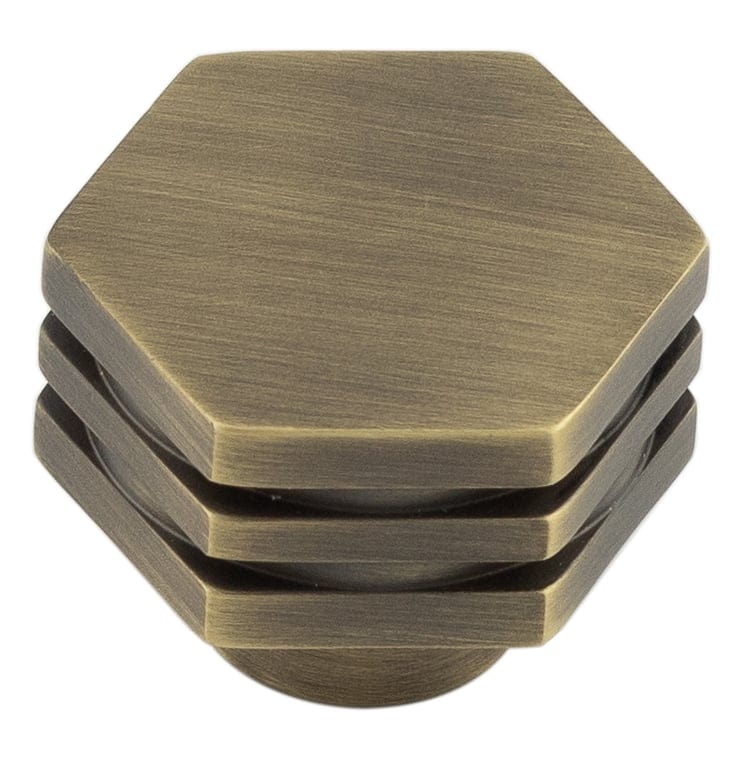 Frelan Hardware Cabinet Hardware Antique Brass / Cabinet Knobs / 30mm Dia. Hoxton - Nile AB 30mm Hex Cupboard Knob With Step Detail