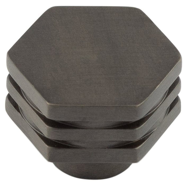 Frelan Hardware Cabinet Hardware Dark Bronze / Cabinet Knobs / 30mm Dia. Hoxton - Nile DB 30mm Hex Cupboard Knob With Step Details