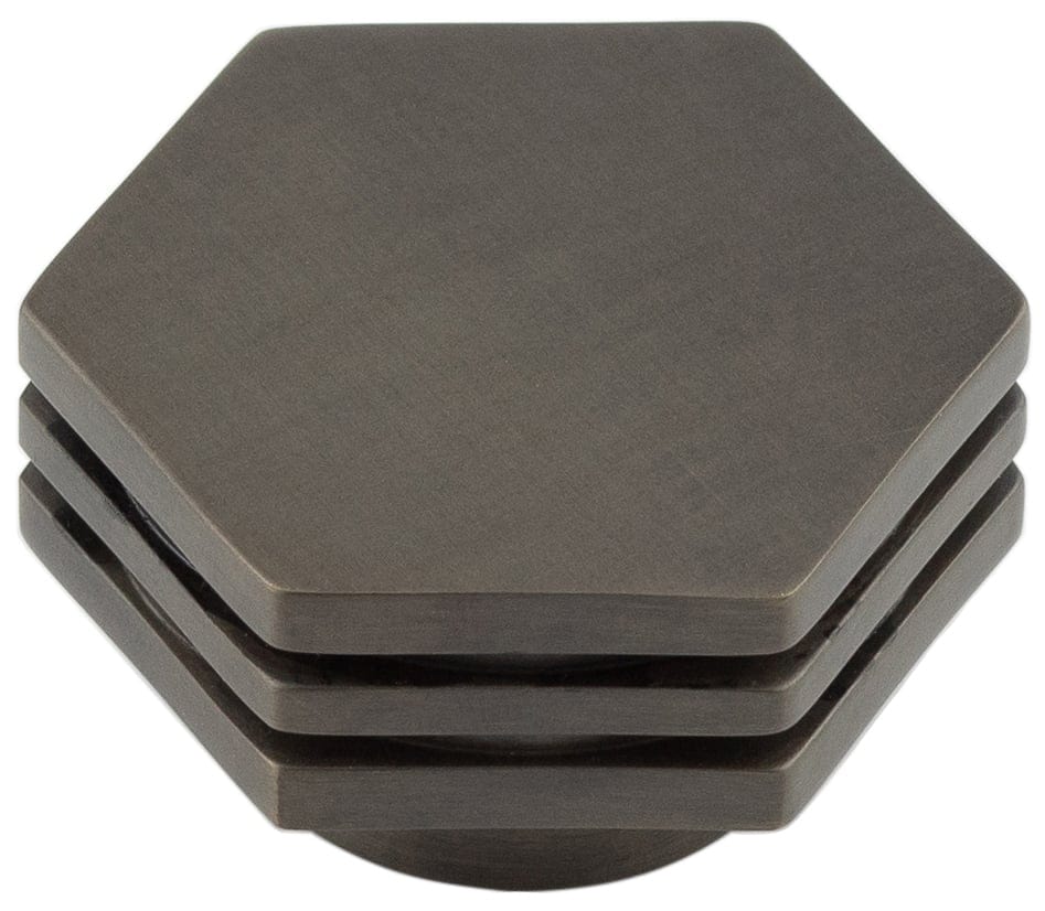 Frelan Hardware Cabinet Hardware Dark Bronze / Cabinet Knobs / 40mm Dia. Hoxton - Nile DB 40mm Hex Cupboard Knob With Step Detail