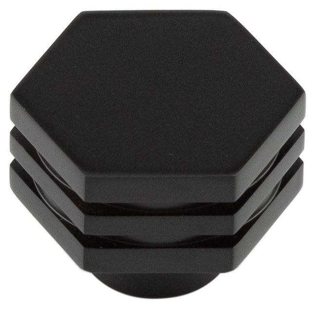 Frelan Hardware Cabinet Hardware Black / Cabinet Knobs / 30mm Dia. Hoxton - Nile MB 30mm Hex Cupboard Knob With Step Details