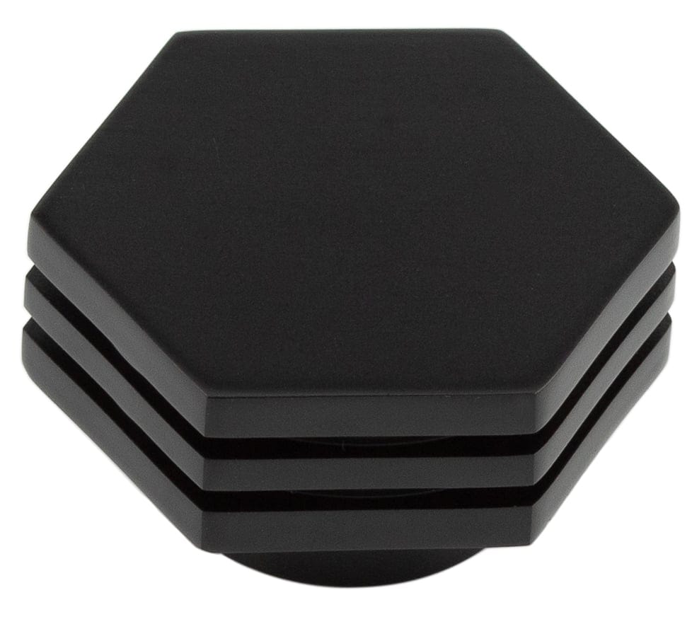 Frelan Hardware Cabinet Hardware Black / Cabinet Knobs / 40mm Dia. Hoxton - Nile MB 40mm Hex Cupboard Knob With Step Detail