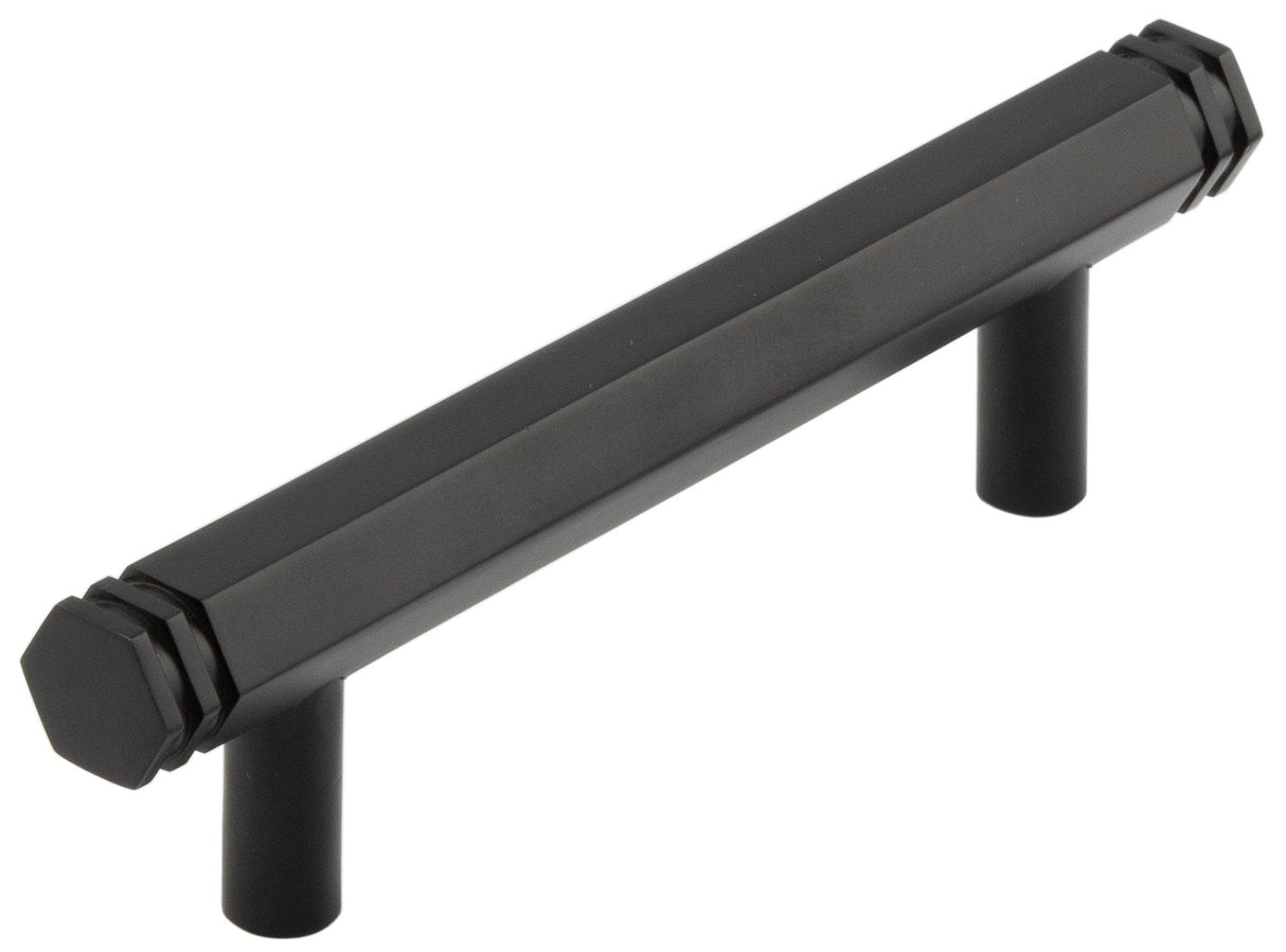 Frelan Hardware Cabinet Hardware Black / Cabinet Pull Handles / 96mm c/c Hoxton - Nile MB 96mm Hex Cabinet Handle With End Step Detail