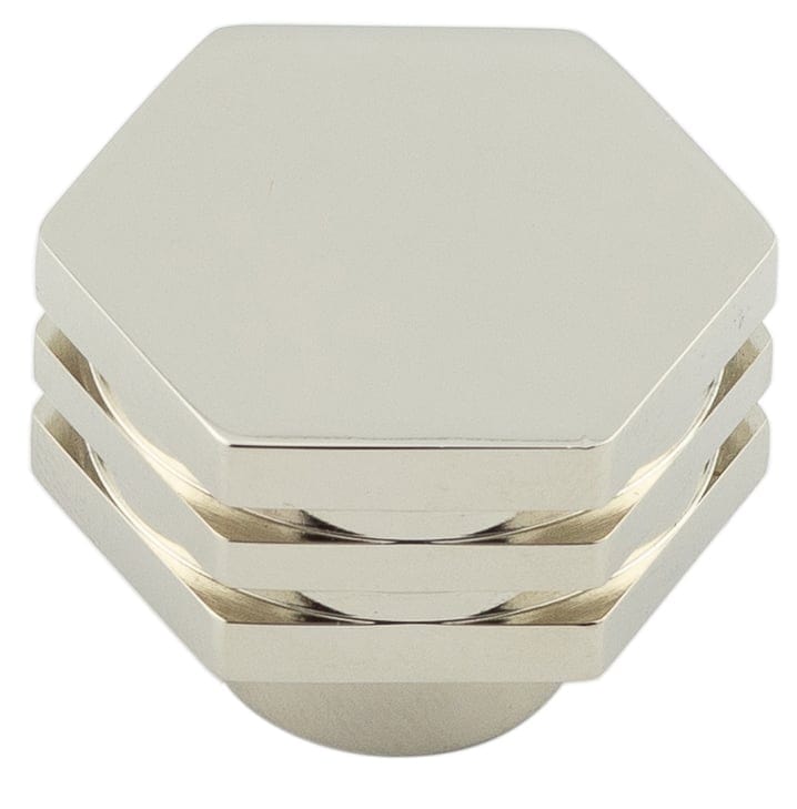 Frelan Hardware Cabinet Hardware Polished Nickel / Cabinet Knobs / 30mm Dia. Hoxton - Nile PN 30mm Hex Cupboard Knob With Step Details