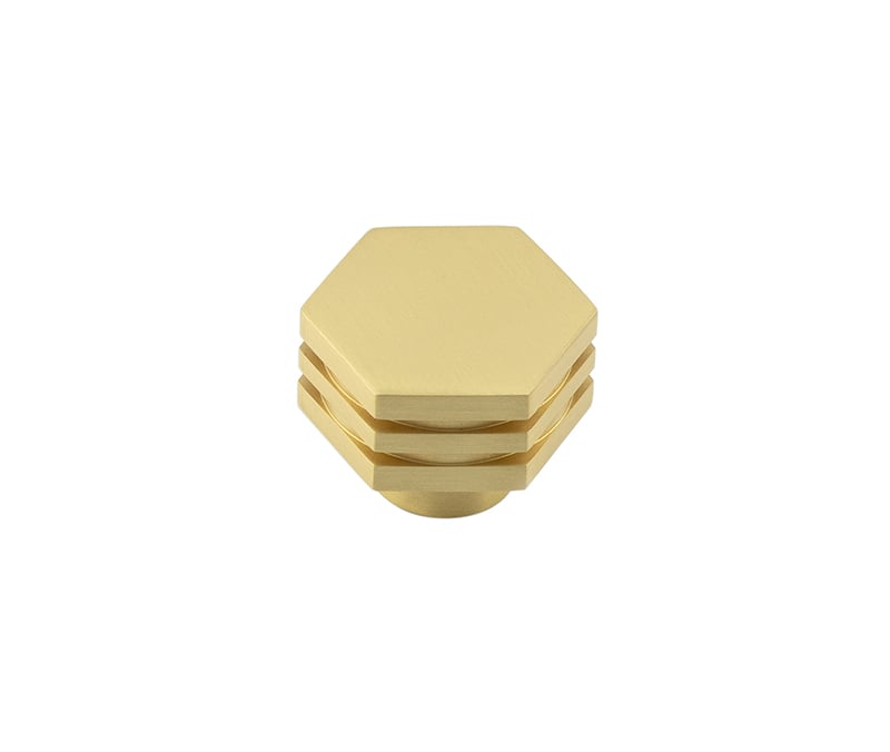 Frelan Hardware Cabinet Hardware Satin Brass / Cabinet Knobs / 30mm Dia. Hoxton - Nile SB 30mm Hex Cupboard Knob With Step Details