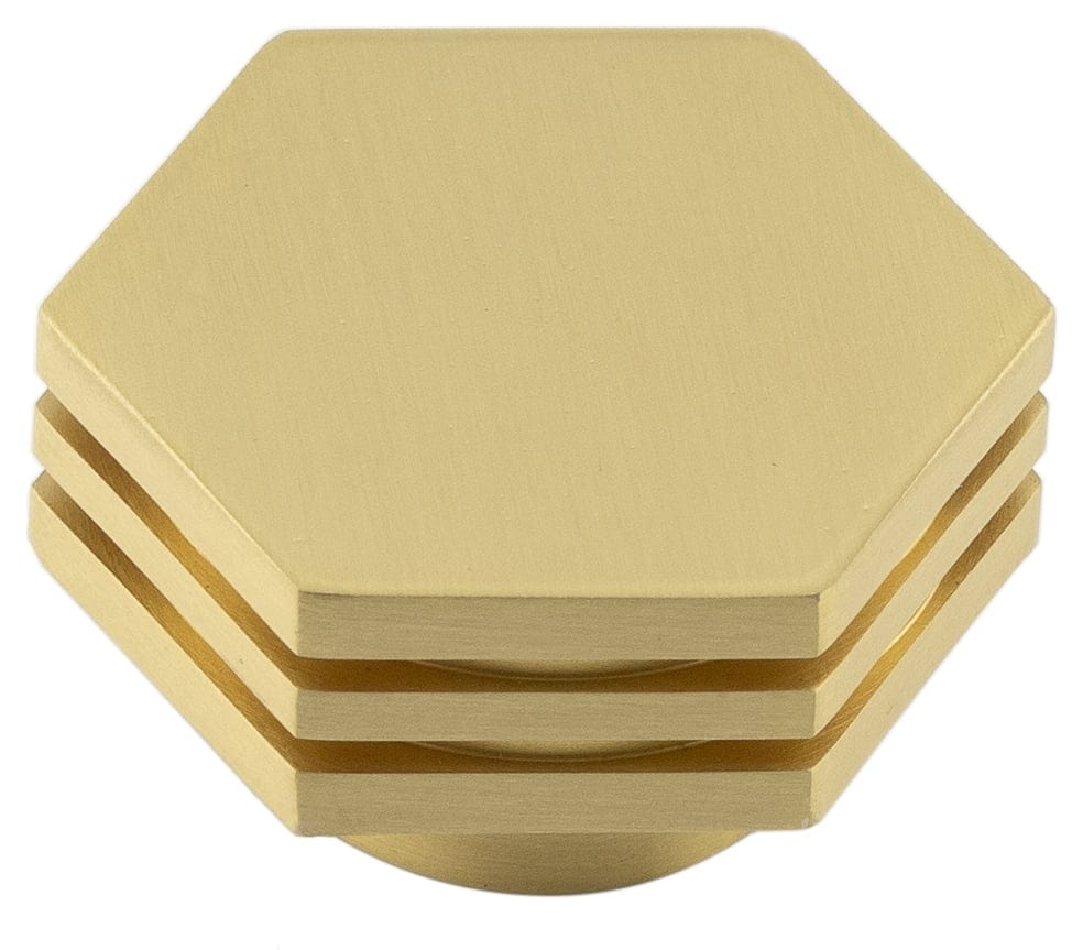 Frelan Hardware Cabinet Hardware Satin Brass / Cabinet Knobs / 40mm Dia. Hoxton - Nile SB 40mm Hex Cupboard Knob With Step Detail