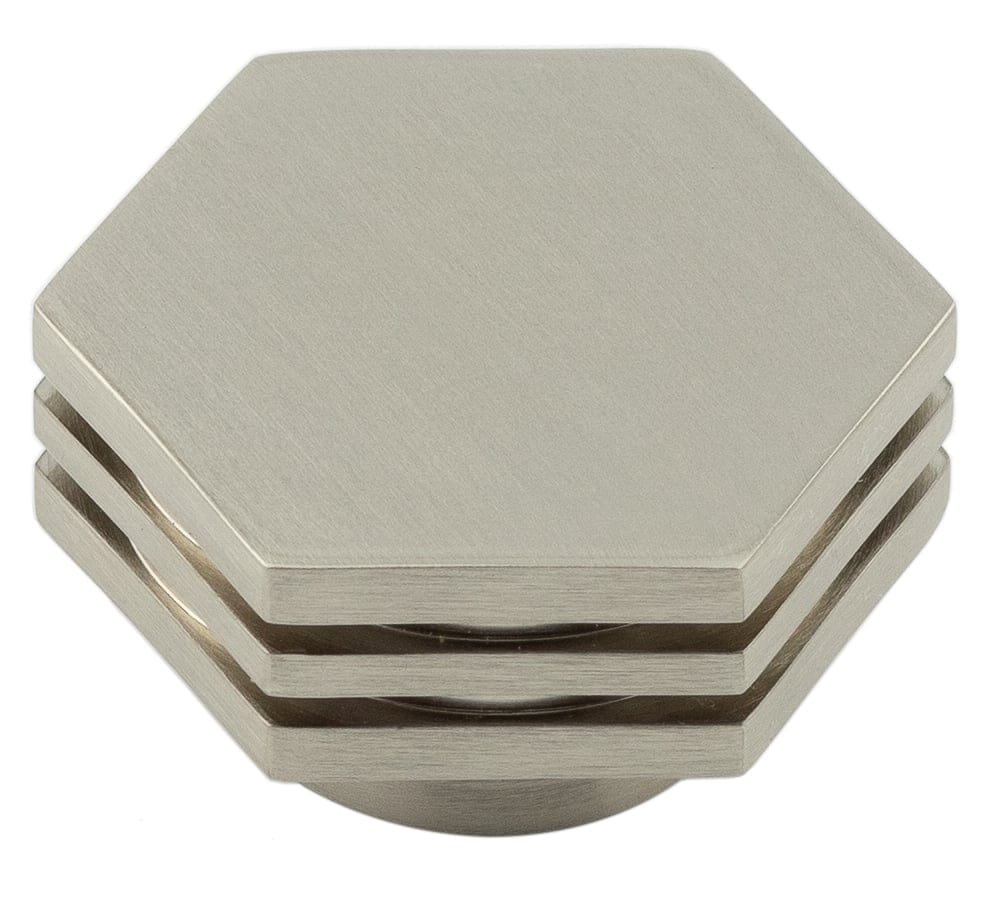 Frelan Hardware Cabinet Hardware Satin Nickel / Cabinet Knobs / 40mm Dia. Hoxton - Nile SB 40mm Hex Cupboard Knob With Step Detail