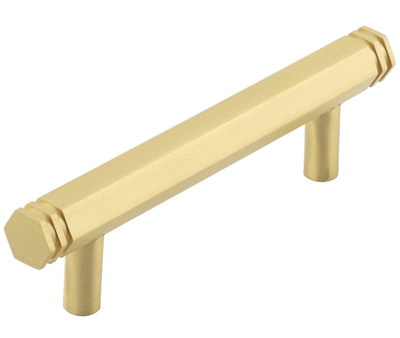 Frelan Hardware Cabinet Hardware Satin Brass / Cabinet Pull Handles / 96mm c/c Hoxton - Nile SB 96mm Hex Cabinet Handle With End Step Detail