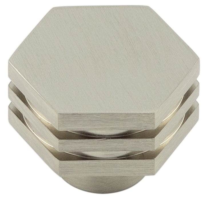Frelan Hardware Cabinet Hardware Satin Nickel / Cabinet Knobs / 30mm Dia. Hoxton - Nile SN 30mm Hex Cupboard Knob With Step Details