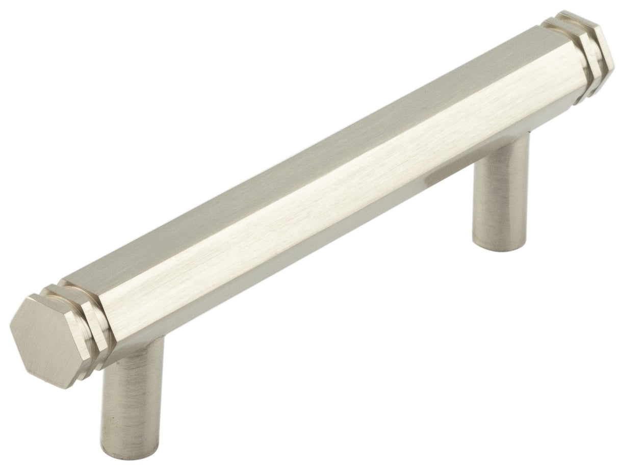 Frelan Hardware Cabinet Hardware Satin Nickel / Cabinet Pull Handles / 96mm c/c Hoxton - Nile SN 96mm Hex Cabinet Handle With End Step Detail