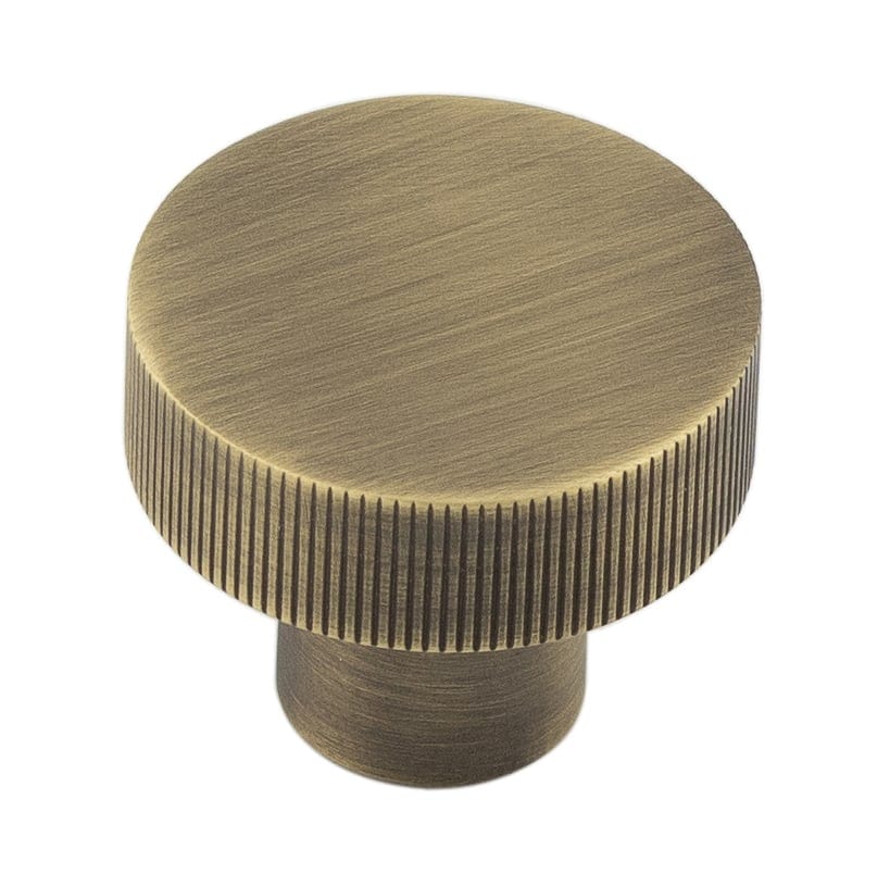 Frelan Hardware Cabinet Hardware Antique Brass / Cabinet Knobs / 30mm Dia. Hoxton - Thaxted AB 30mm Line Knurled Cupboard Knob