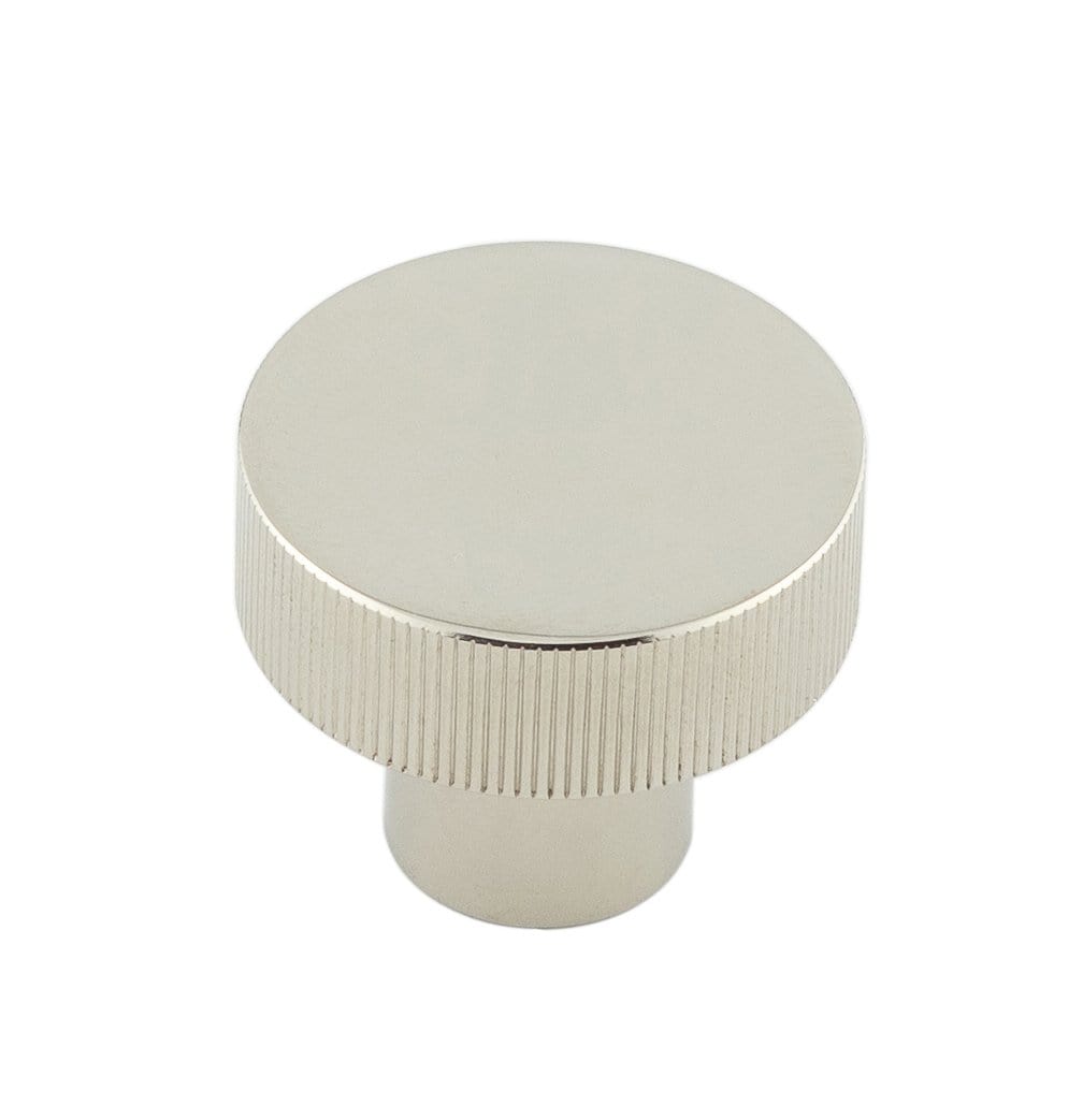 Frelan Hardware Cabinet Hardware Polished Nickel / Cabinet Knobs / 30mm Dia. Hoxton - Thaxted PN 30mm Line Knurled Cupboard Knob