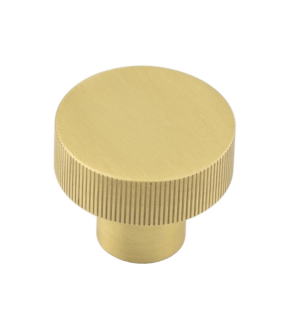 Frelan Hardware Cabinet Hardware Satin Brass / Cabinet Knobs / 30mm Dia. Hoxton - Thaxted SB 30mm Line Knurled Cupboard Knob