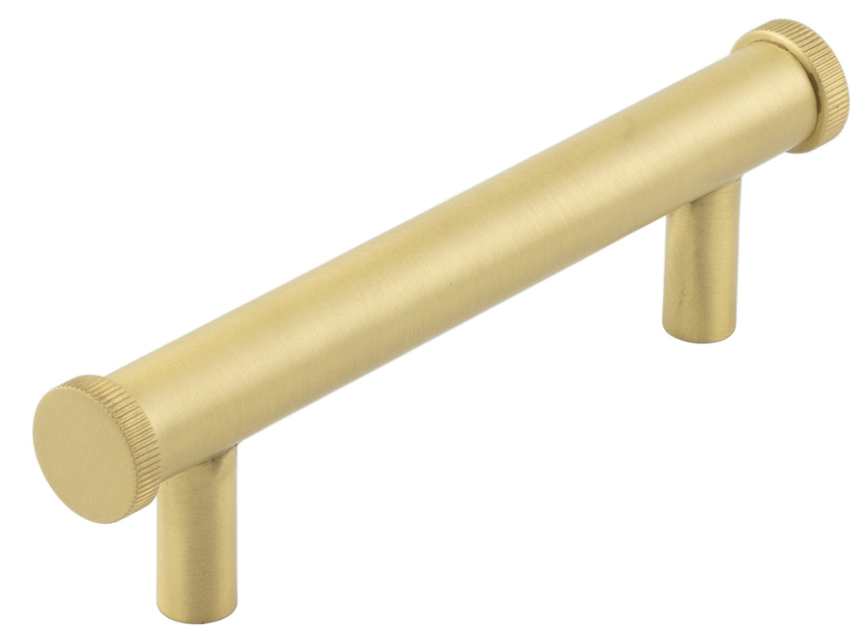 Frelan Hardware Cabinet Hardware Satin Brass / Cabinet Pull Handles / 96mm c/c Hoxton - Thaxted SB 96mm Line Knurled End Caps Cabinet handles