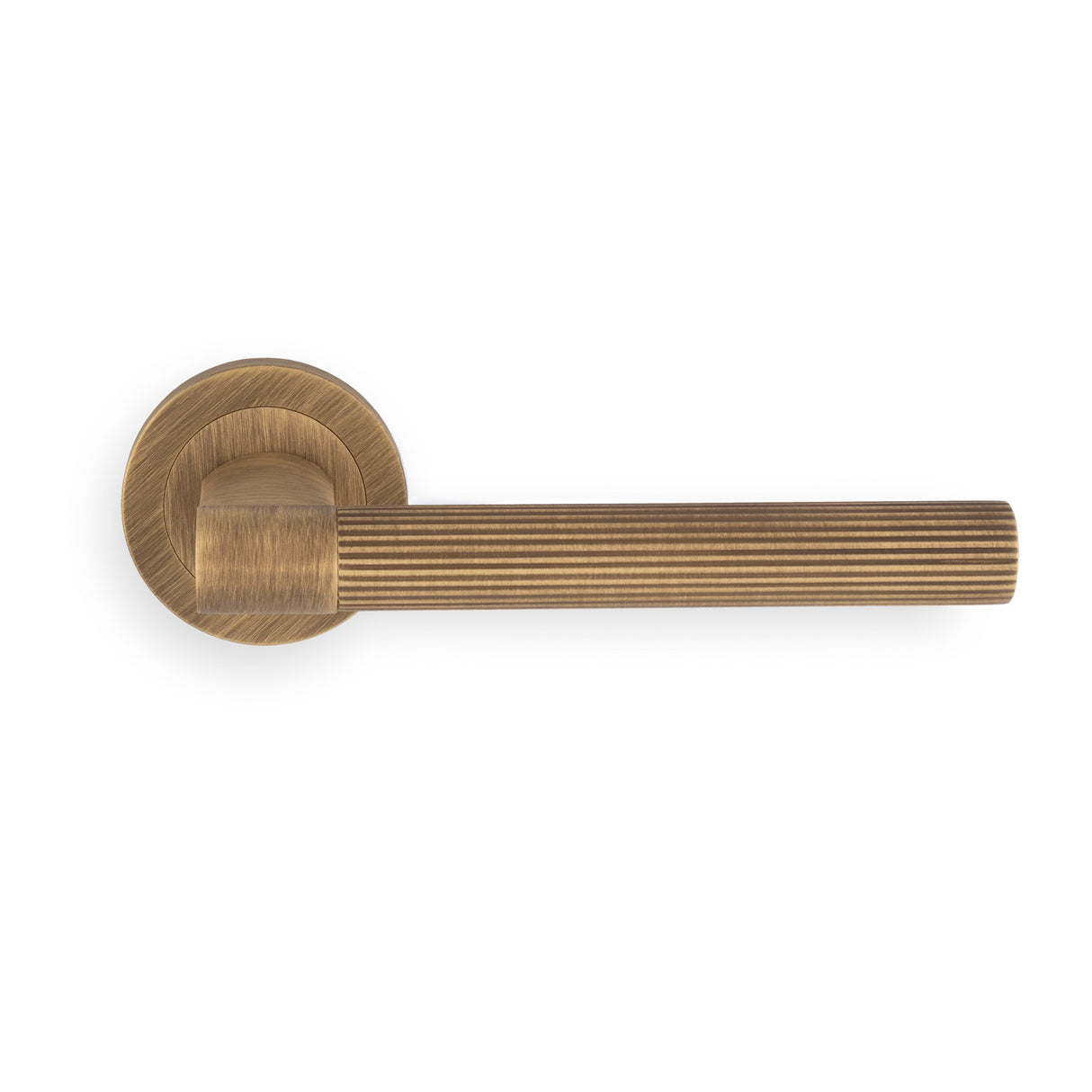 High quality image of Manital - HEY RIGA LEVER HANDLE ON THREADED ROUND ROSE BGO (ANTIQUE BRASS) | Sku. hr5ab | Trade Door Handles.