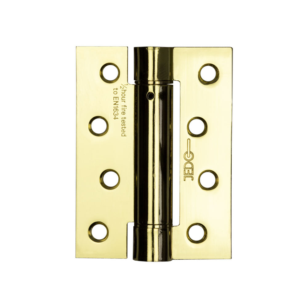 High quality image of Frelan - Jedo Steel Single Action Spring Hinges 102x76x2.7mm (PK of 3) Electro Brassed Sku. J9800EB