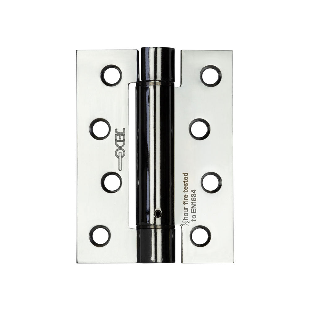 High quality image of Frelan - Jedo Steel Single Action Spring Hinges 102x76x2.7mm (PK of 3) Polished Chrome Sku. J9800PC