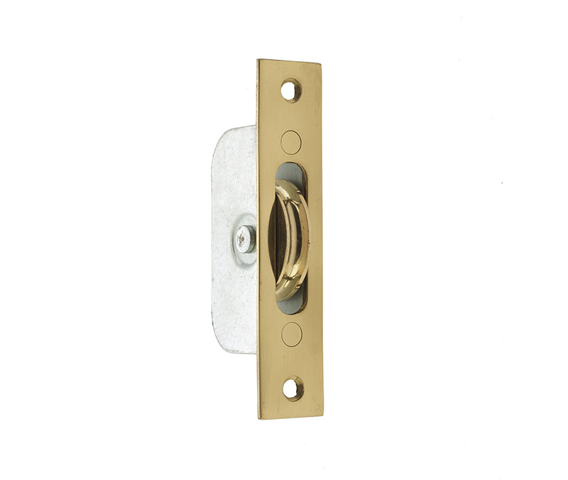 High quality image of Frelan - Jedo Sash Roller with Rectangular Plate 118x26mm Polished Brass Sku. J995BPB