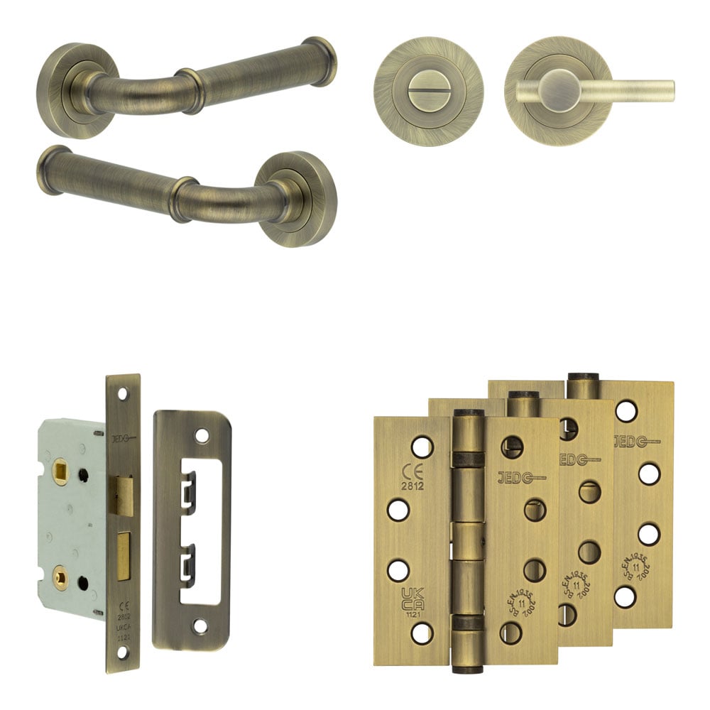 High quality image of Frelan - Complete Classic Door Handle Pack - Bathroom - Antique Brass Sku. JE-A5A2-AB