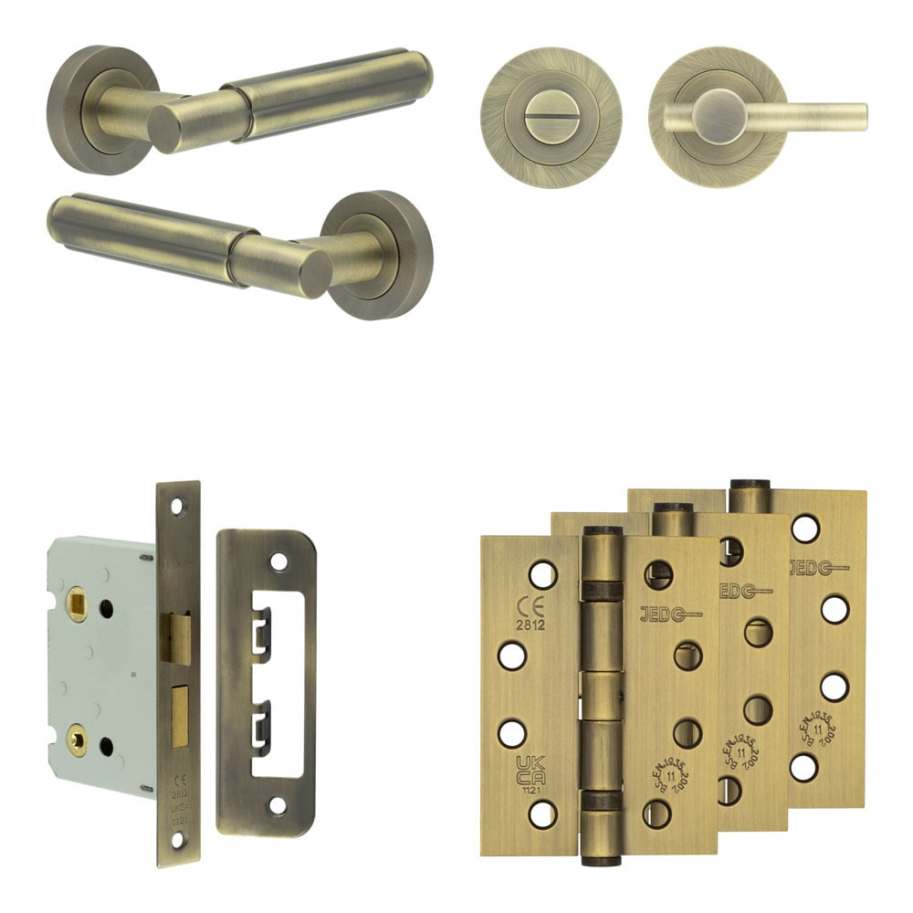 High quality image of Frelan - Complete Bloom Door Handle Pack - Bathroom - Antique Brass Sku. JE-B6A2-AB