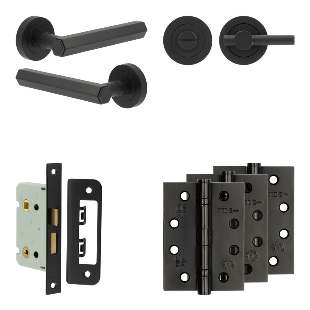 High quality image of Frelan - Complete Hex Door Handle Pack - Bathroom - Black Sku. JE-C5A2-MB