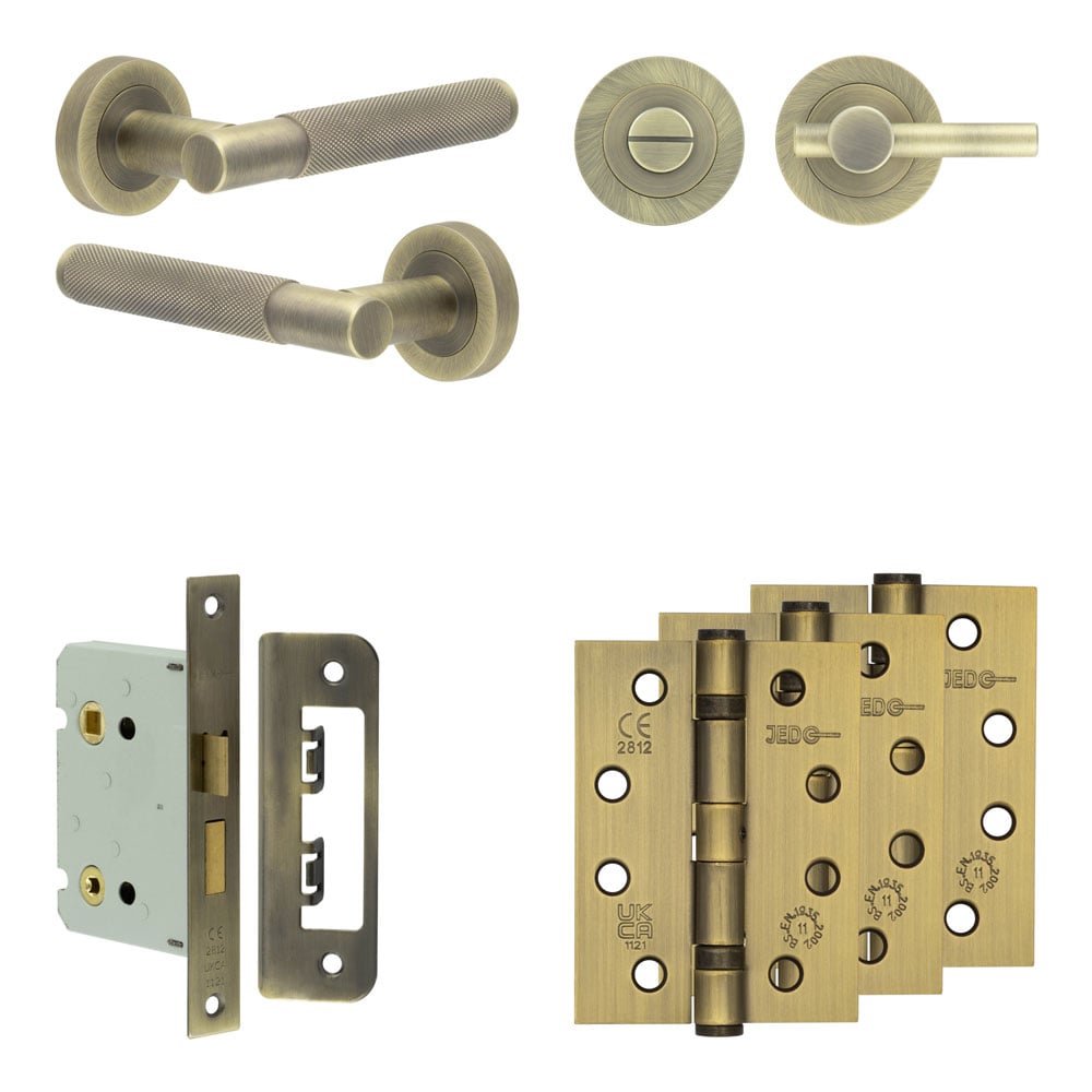 High quality image of Frelan - Complete Bari Door Handle Pack - Bathroom - Antique Brass Sku. JE-D6A2-AB