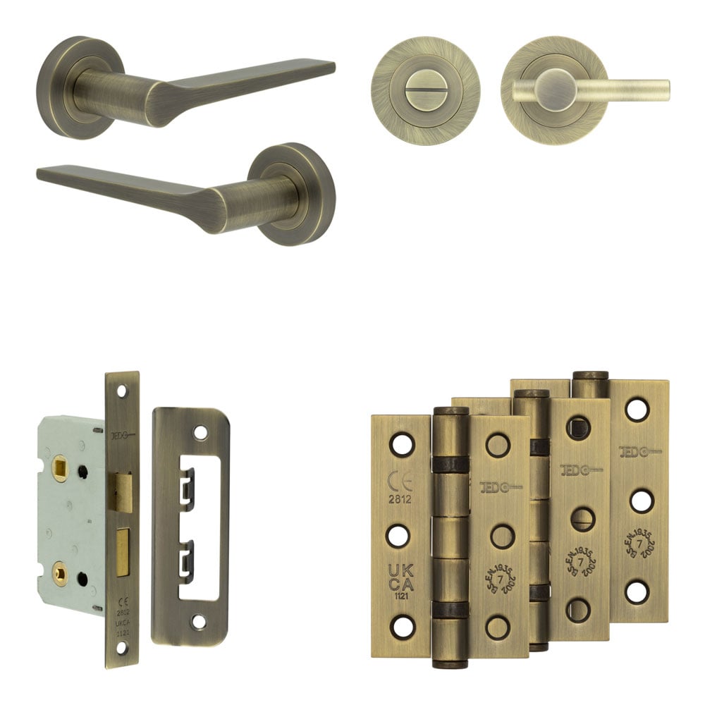 High quality image of Frelan - Complete Gio Door Handle Pack - Bathroom - Antique Brass Sku. JE-E5B2-AB
