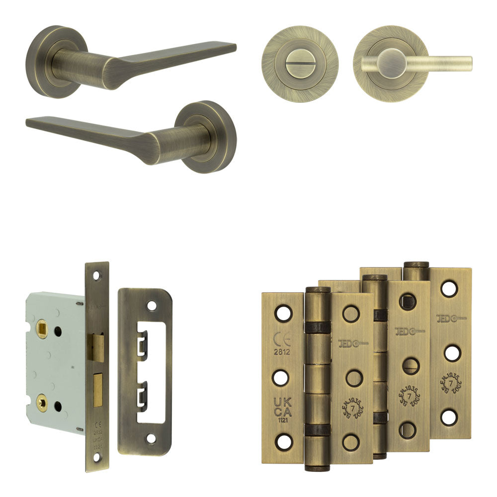 High quality image of Frelan - Complete Gio Door Handle Pack - Bathroom - Antique Brass Sku. JE-E6B2-AB