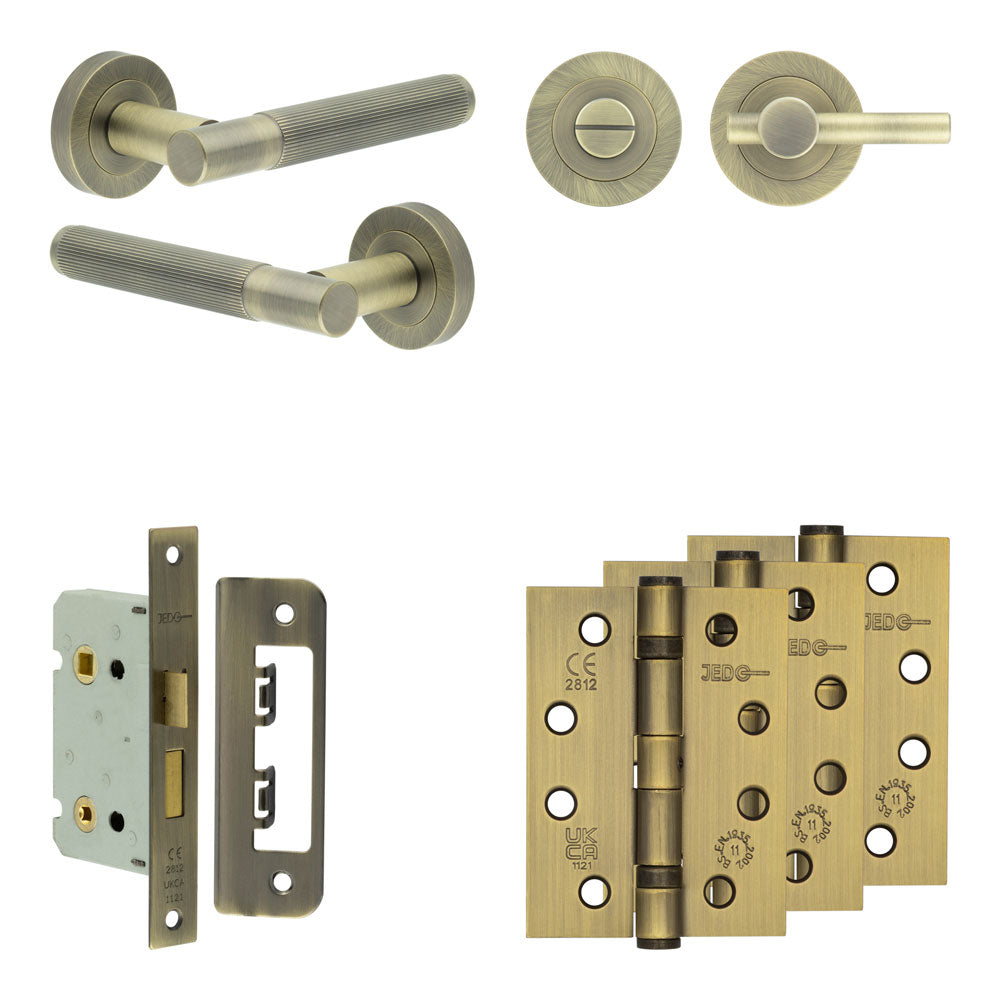 High quality image of Frelan - Complete Venice Door Handle Pack - Bathroom - Antique Brass Sku. JE-F5A2-AB