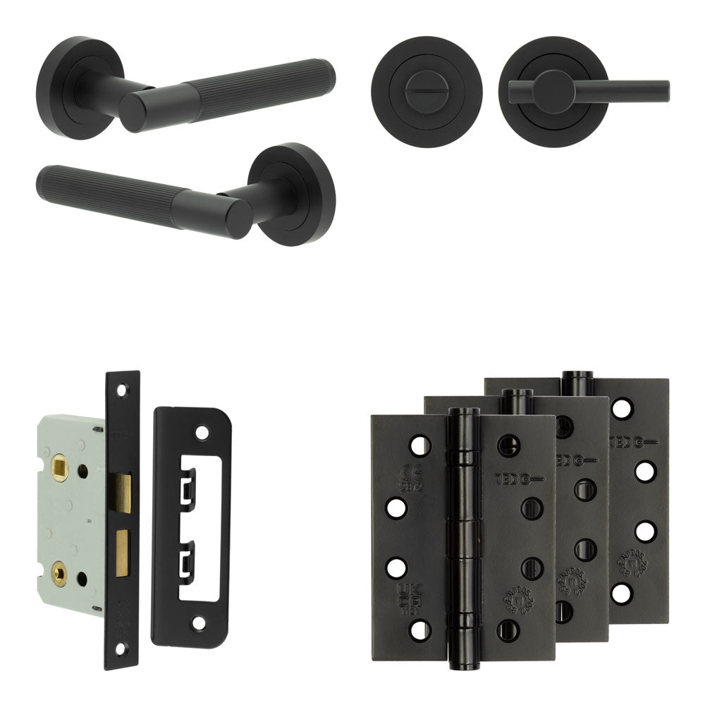 High quality image of Frelan - Complete Venice Door Handle Pack - Bathroom - Black Sku. JE-F5A2-MB