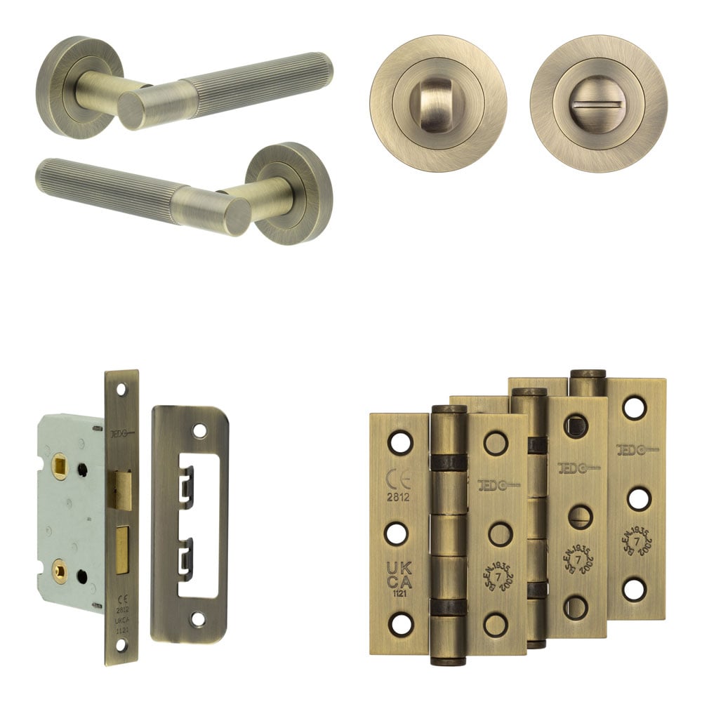 High quality image of Frelan - Complete Venice Door Handle Pack - Bathroom - Antique Brass Sku. JE-F5B3-AB