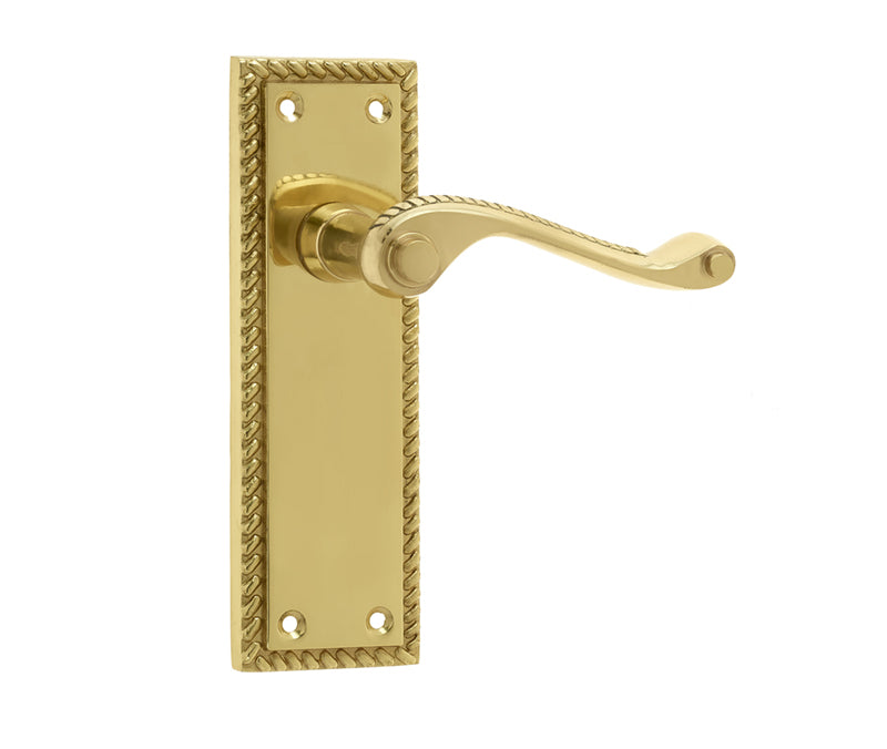 High quality image of Frelan - Georgian Suite Door Handle on Long Latchset Plate Polished Brass Sku. JG1APB