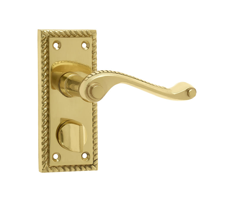High quality image of Frelan - Georgian Suite Door Handle on Privacy Plate Polished Brass Sku. JG2PRPB