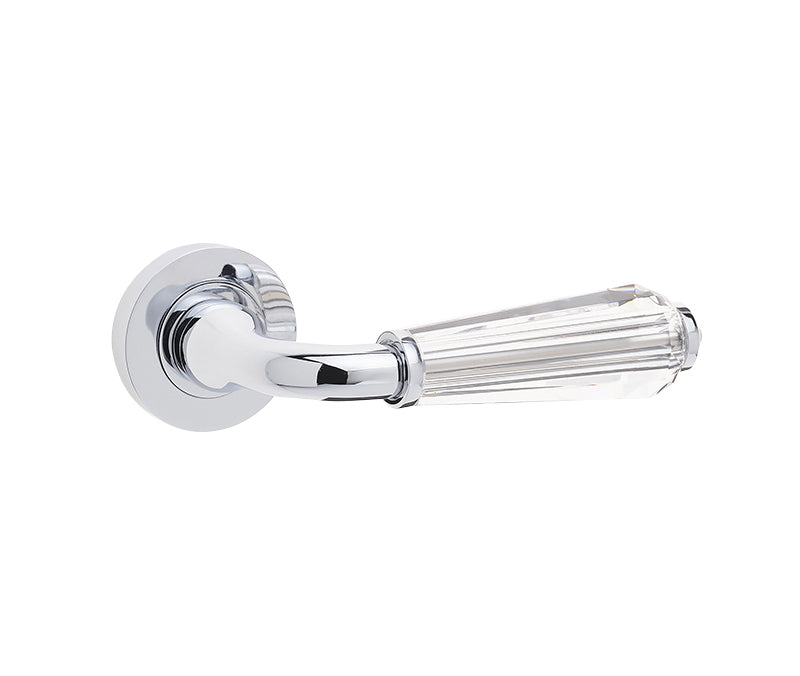 High quality image of Frelan - Fluted Door Handle on Rose Glass/Polished Chrome Sku. JH5312PC
