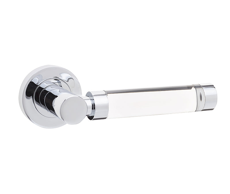 High quality image of Frelan - Milo Door Handle on Rose Plain Glass/Polished Chrome Sku. JH5314PC