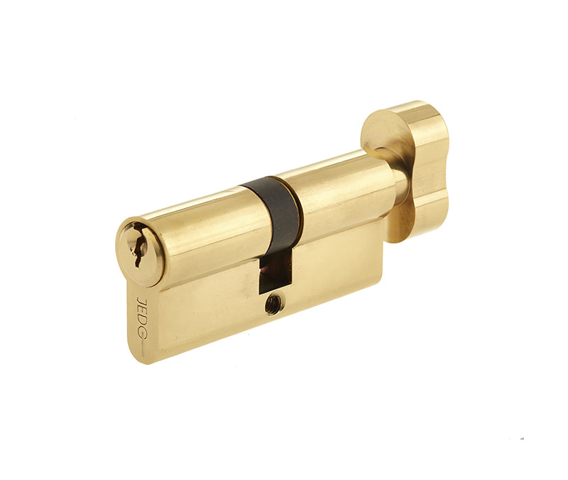 High quality image of Frelan - Jedo Euro Profile Cylinders & Turns 70mm Polished Brass Sku. JL-70EPCTPB