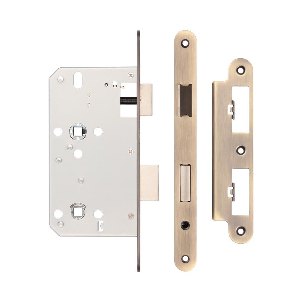 High quality image of Frelan - Jedo 78mm Din Bathroom Locks 60mm Backset Radiused Antique Brass Sku. JL-DB60RAB