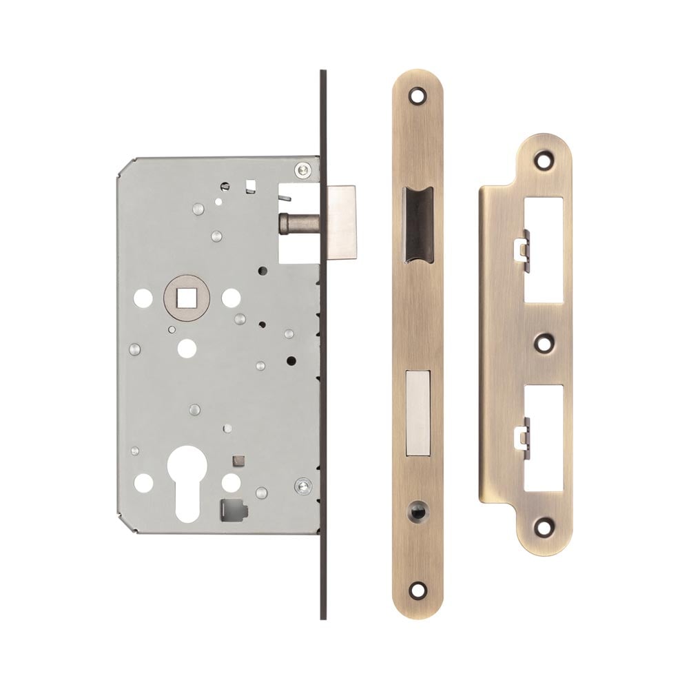High quality image of Frelan - 72mm Antique Brass Din Euro Escape lock Radiused 60mm Backset Sku. JL-DE60RAB