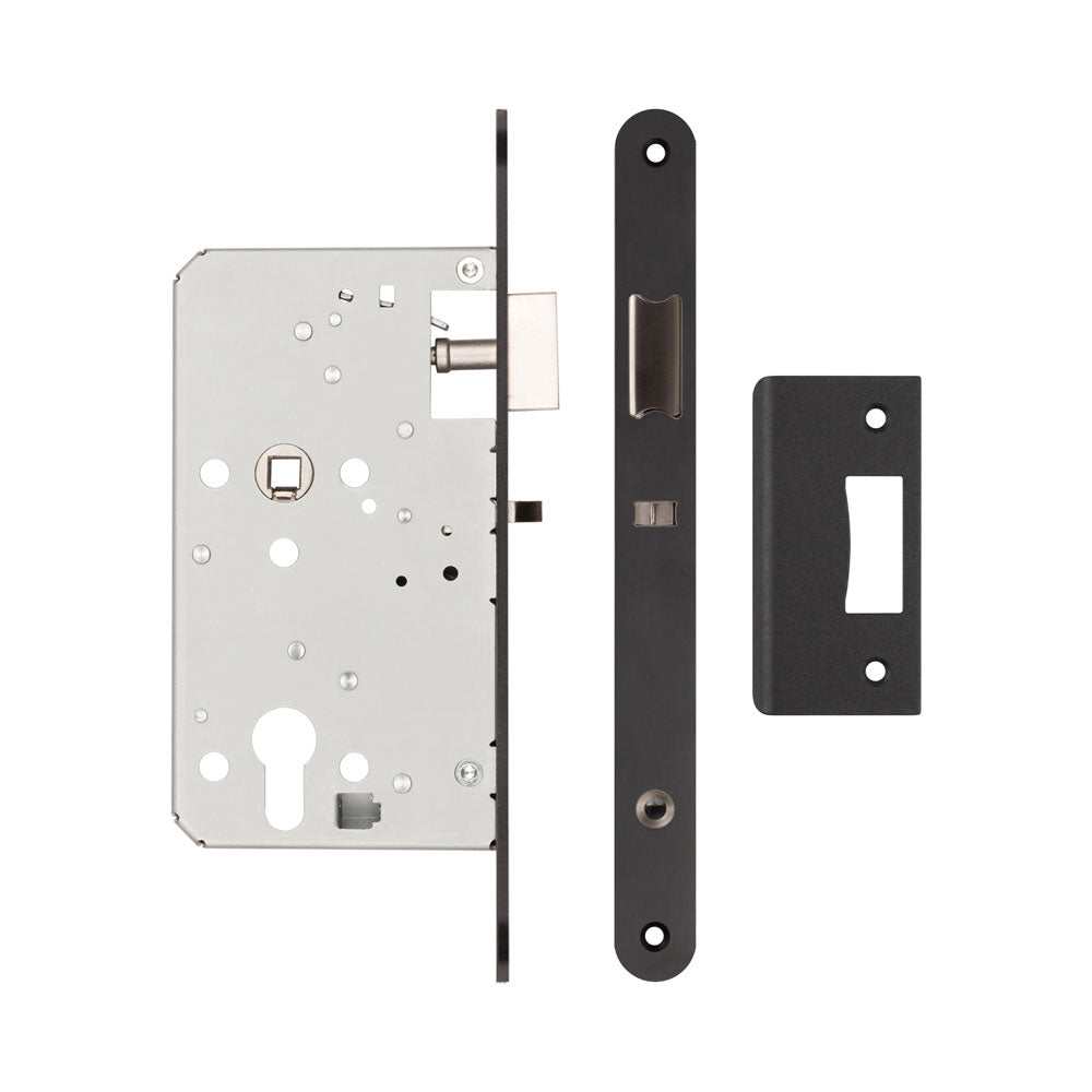 High quality image of Frelan - 72mm Black Din Euro Nightlatch Radiused 60mm Backset Sku. JL-DNL60RMB