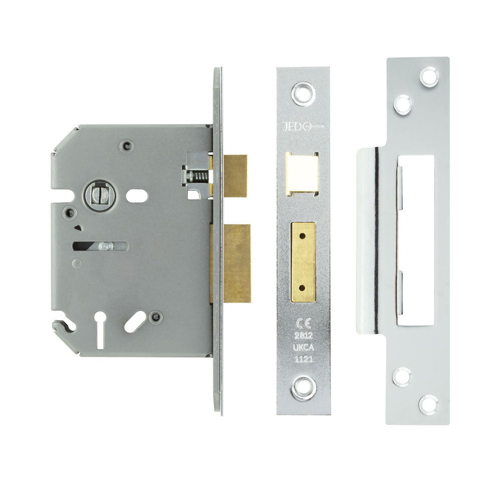 High quality image of Frelan - Jedo 3 Lever Sashlocks 76mm Polished Chrome Sku. JL1091PC