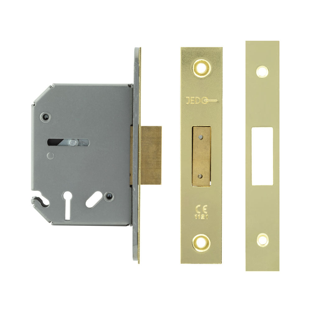 High quality image of Frelan - Jedo 3 Lever Deadlocks 65mm Polished Brass Sku. JL1092PB