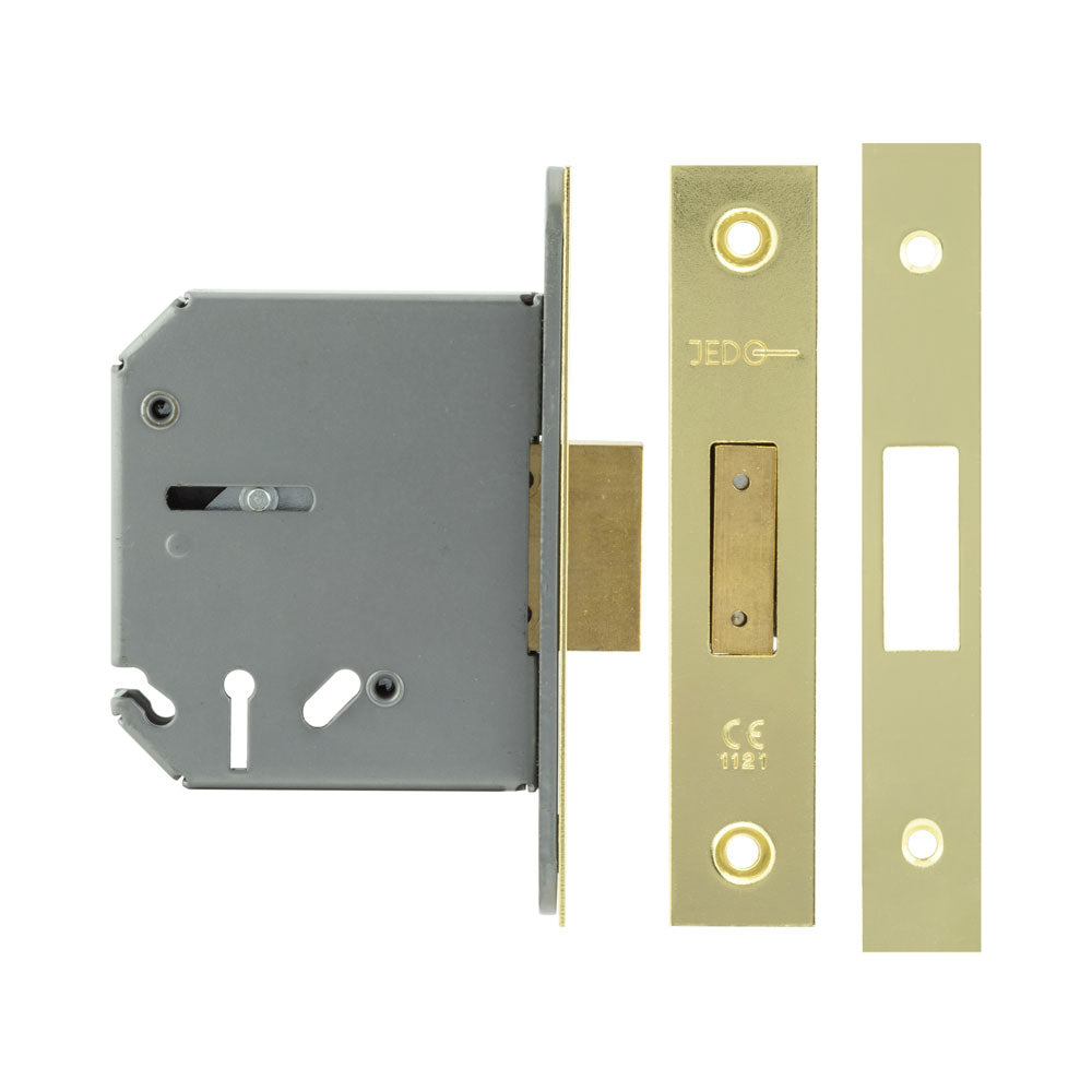 High quality image of Frelan - Jedo 3 Lever Deadlocks 76mm Polished Brass Sku. JL1093PB