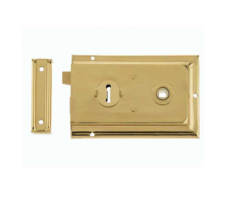 High quality image of Frelan - Reversible Rim Lock 152x102mm Polished Brass Sku. JL180PB