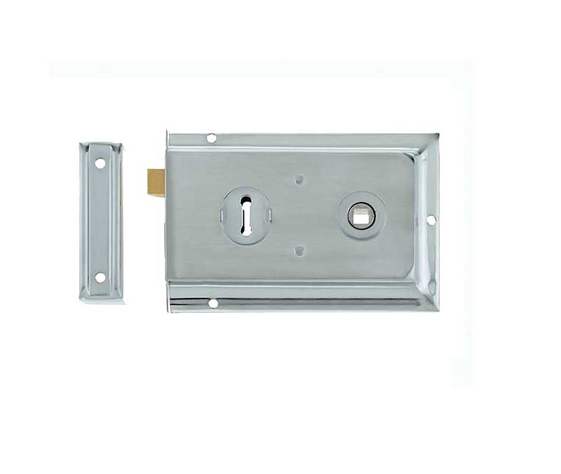 High quality image of Frelan - Reversible Rim Lock 152x102mm Satin Chrome Sku. JL188SC