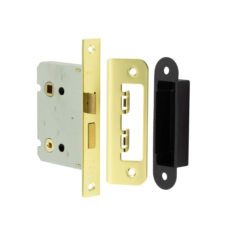 High quality image of Frelan - Jedo Kontrax Bathroom locks with Square Forend & Radiused Strike Plate 76mm Electro Brassed Sku. JL460EB