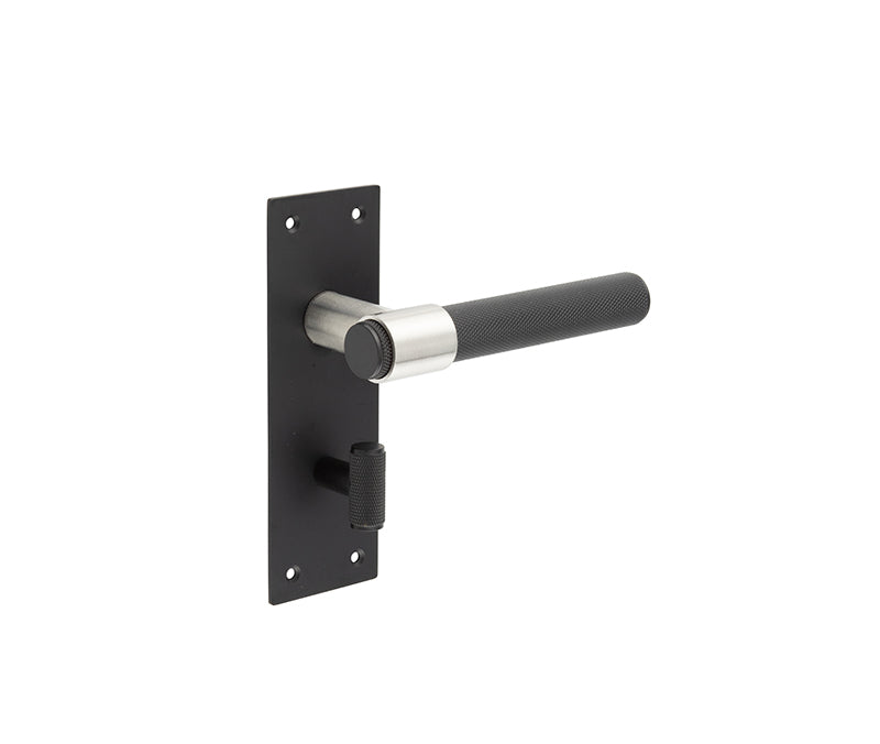 High quality image of Frelan - Nero T-Bar Door Handles on Bathroom Plate Black Sku. JMB102