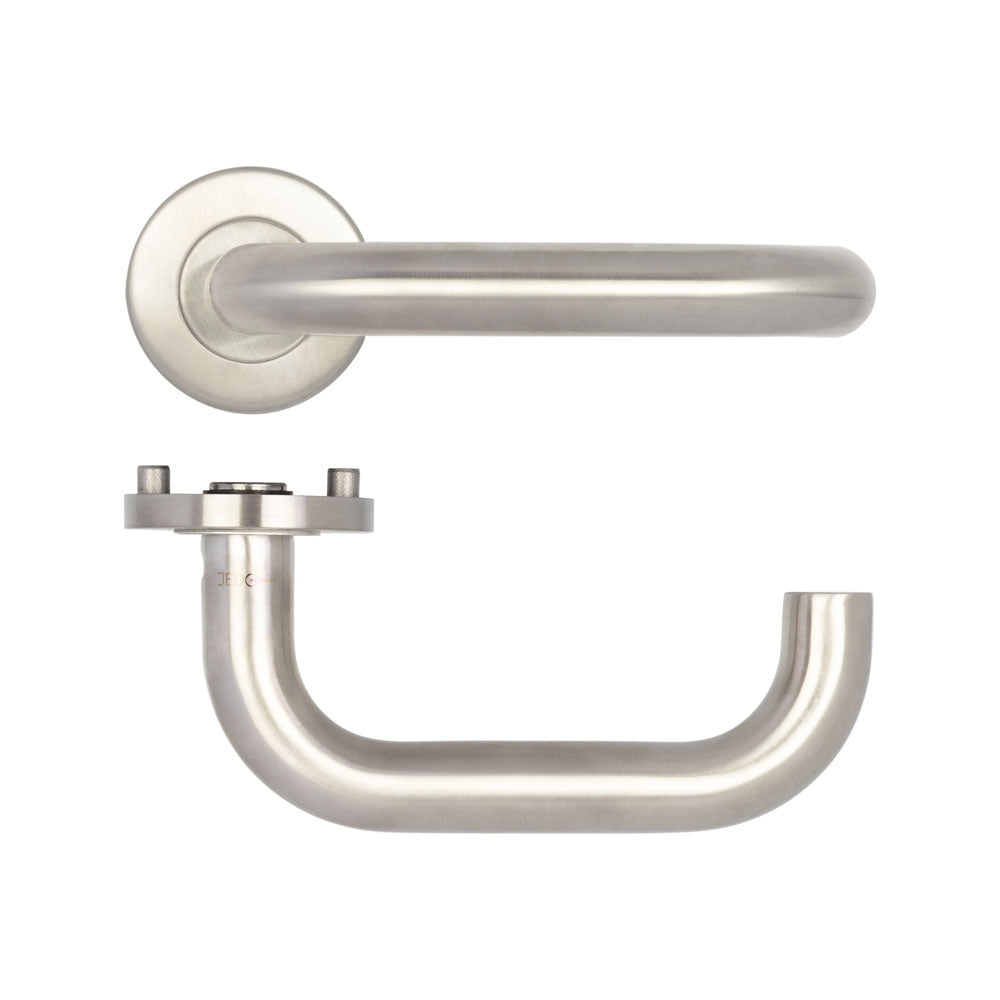 High quality image of Frelan - SSS Grade 4 return to door lever on rose | Sku. fh-jss134 | Trade Door Handles.