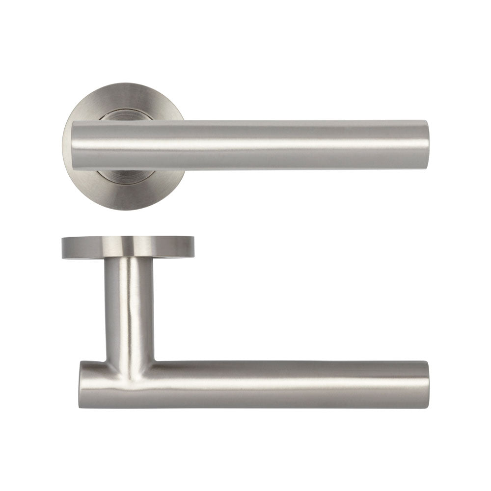 High quality image of Frelan - Atlanta Door Handles on Rose Grade 304 Satin Stainless Steel Sku. JSS412