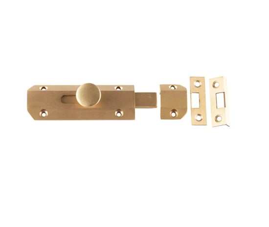 High quality image of Frelan - Jedo Architectural Slide Door Bolts 100x35mm Satin Brass Sku. JV167SB
