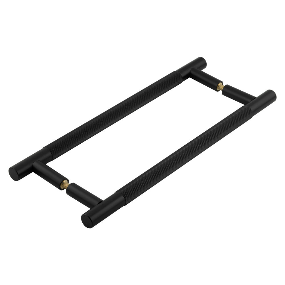 High quality image of Frelan - Venice Linear Knurled 300x19mm Black Pull Handle Back to Back Sku. JV1803MBB2B