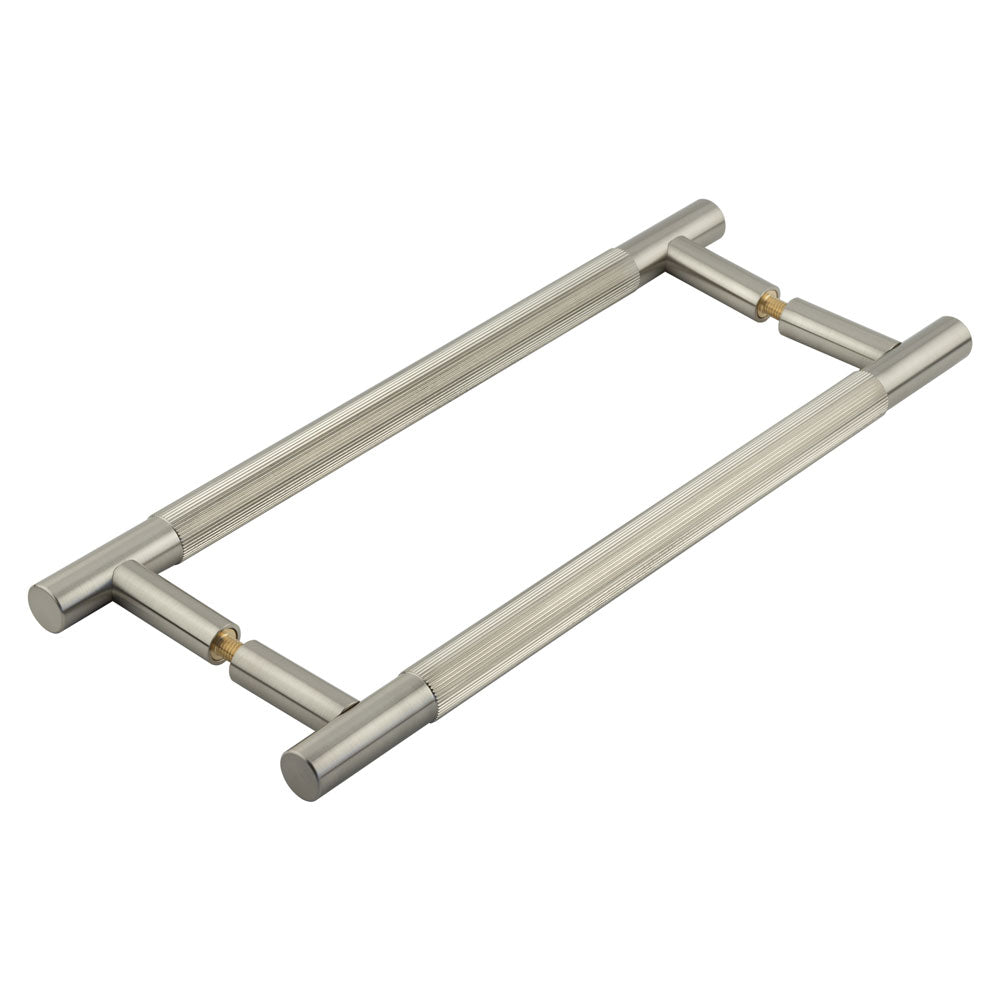High quality image of Frelan - Venice Linear Knurled 300x19mm Satin Nickel Pull Handle Back to Back Sku. JV1803SNB2B